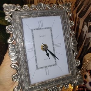 Bulava clock. Ornate shelf table DECOR silver pewter COlor watch company Bulova